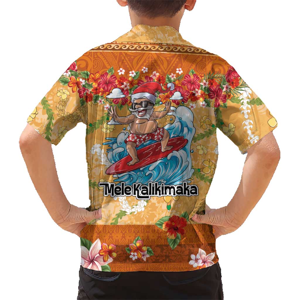 Hawaii Mele Kalikimaka Kid Hawaiian Shirt Funny Santa Claus Surfing on Tropical Plants LT03 - Polynesian Pride