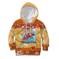 Hawaii Mele Kalikimaka Kid Hoodie Funny Santa Claus Surfing on Tropical Plants - Polynesian Pride
