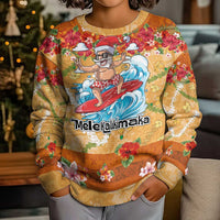 Hawaii Mele Kalikimaka Kid Ugly Christmas Sweater Funny Santa Claus Surfing on Tropical Plants LT03 - Polynesian Pride