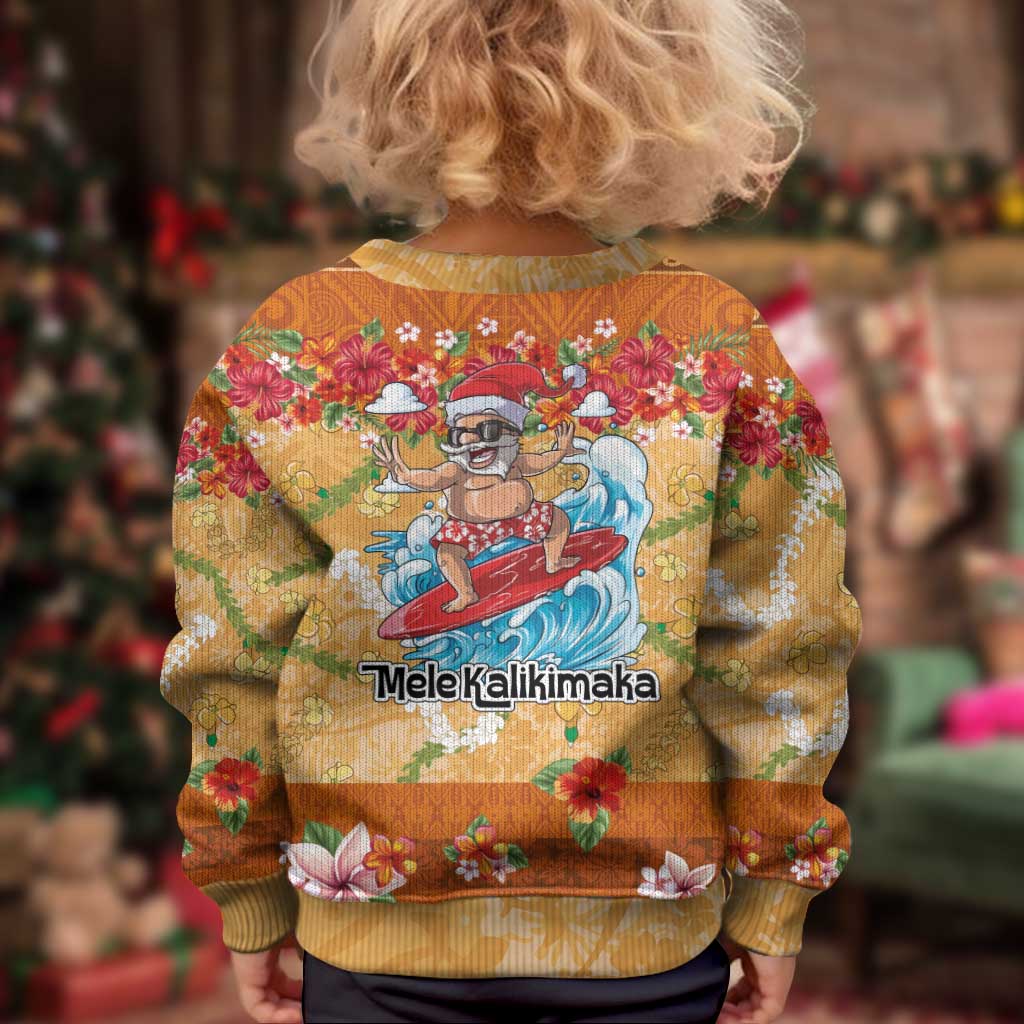 Hawaii Mele Kalikimaka Kid Ugly Christmas Sweater Funny Santa Claus Surfing on Tropical Plants LT03 - Polynesian Pride