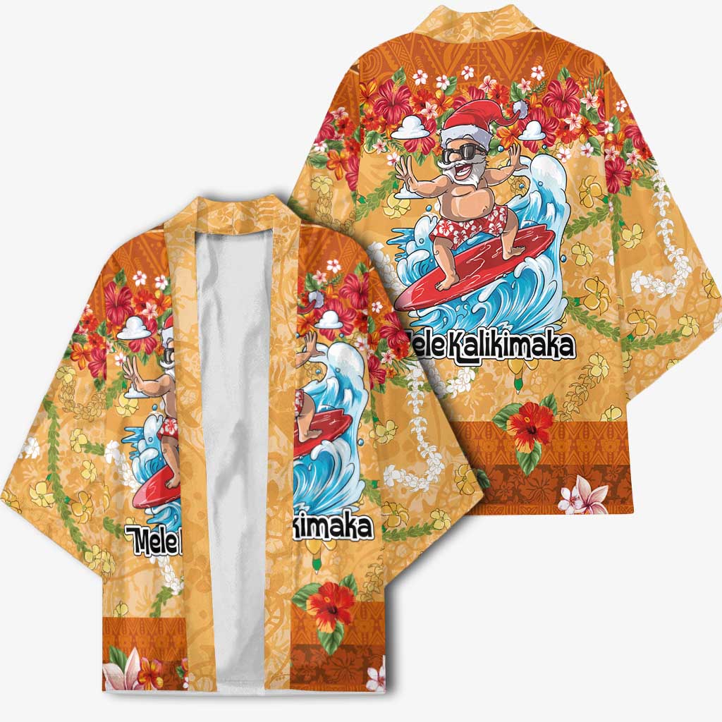 Hawaii Mele Kalikimaka Kimono Funny Santa Claus Surfing on Tropical Plants - Polynesian Pride