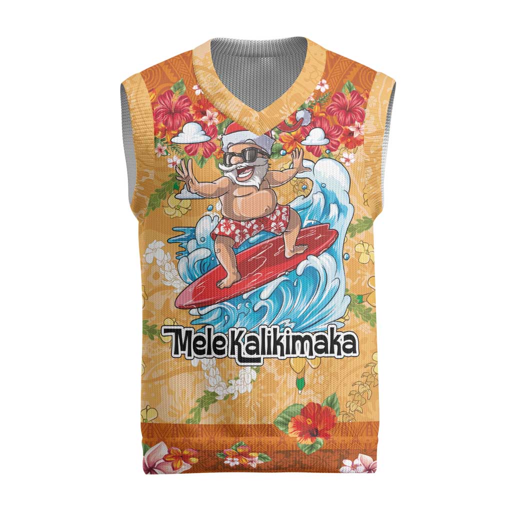 Hawaii Mele Kalikimaka Christmas Knitted V-Neck Vest Funny Santa Claus Surfing on Tropical Plants LT03 Multicolor - Polynesian Pride