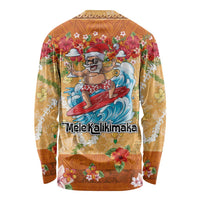 Hawaii Mele Kalikimaka Long Sleeve Shirt Funny Santa Claus Surfing on Tropical Plants - Polynesian Pride