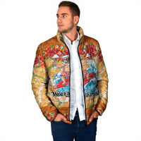 Hawaii Mele Kalikimaka Padded Jacket Funny Santa Claus Surfing on Tropical Plants - Polynesian Pride