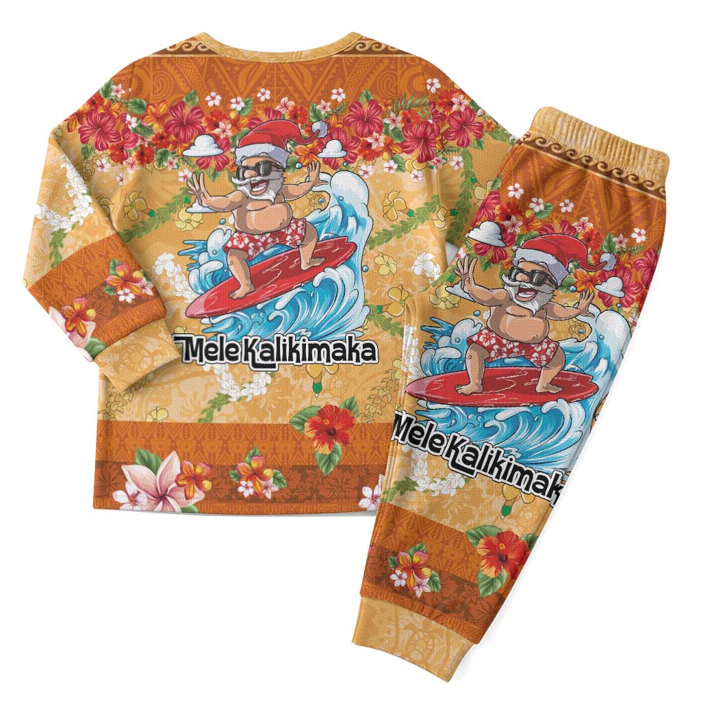 Hawaii Mele Kalikimaka Christmas Pajama Set Funny Santa Claus Surfing on Tropical Plants LT03 - Polynesian Pride