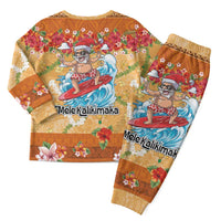 Hawaii Mele Kalikimaka Christmas Pajama Set Funny Santa Claus Surfing on Tropical Plants LT03 - Polynesian Pride
