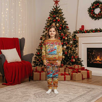 Hawaii Mele Kalikimaka Christmas Pajama Set Funny Santa Claus Surfing on Tropical Plants LT03 Kid Multicolor - Polynesian Pride