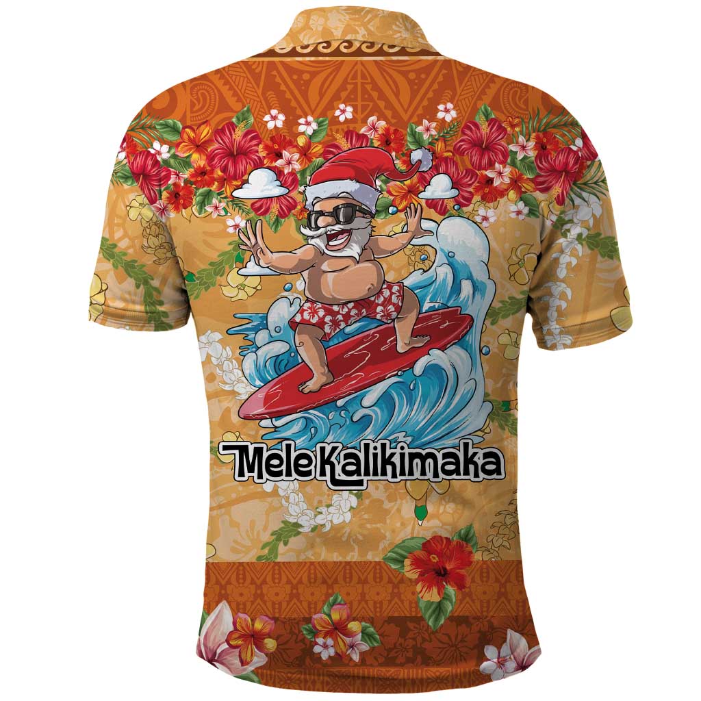 Hawaii Mele Kalikimaka Polo Shirt Funny Santa Claus Surfing on Tropical Plants - Polynesian Pride