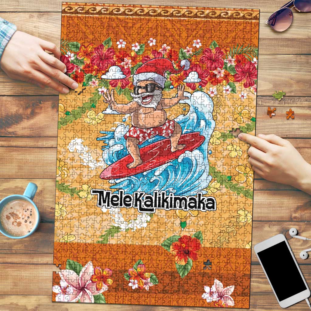 Hawaii Mele Kalikimaka Puzzle Funny Santa Claus Surfing on Tropical Plants - Polynesian Pride