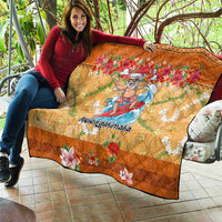 Hawaii Mele Kalikimaka Quilt Funny Santa Claus Surfing on Tropical Plants - Polynesian Pride
