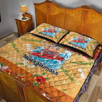 Hawaii Mele Kalikimaka Quilt Bed Set Funny Santa Claus Surfing on Tropical Plants - Polynesian Pride