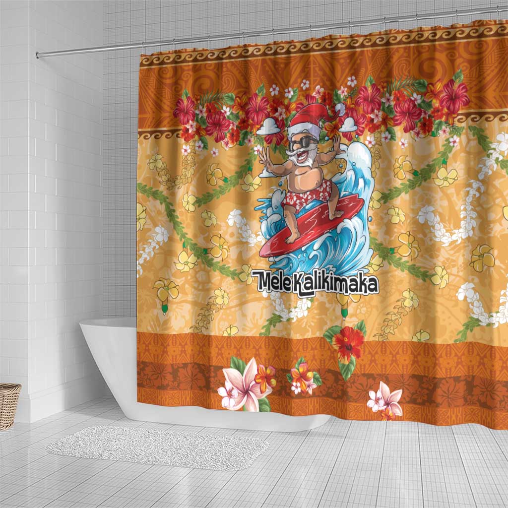 Hawaii Mele Kalikimaka Shower Curtain Funny Santa Claus Surfing on Tropical Plants - Polynesian Pride