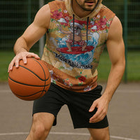 Hawaii Mele Kalikimaka Sleeveless Hoodie Funny Santa Claus Surfing on Tropical Plants - Polynesian Pride