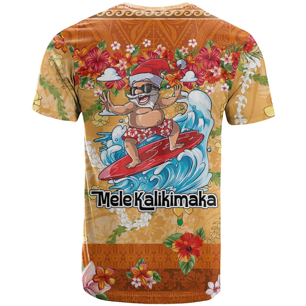 Hawaii Mele Kalikimaka T Shirt Funny Santa Claus Surfing on Tropical Plants - Polynesian Pride