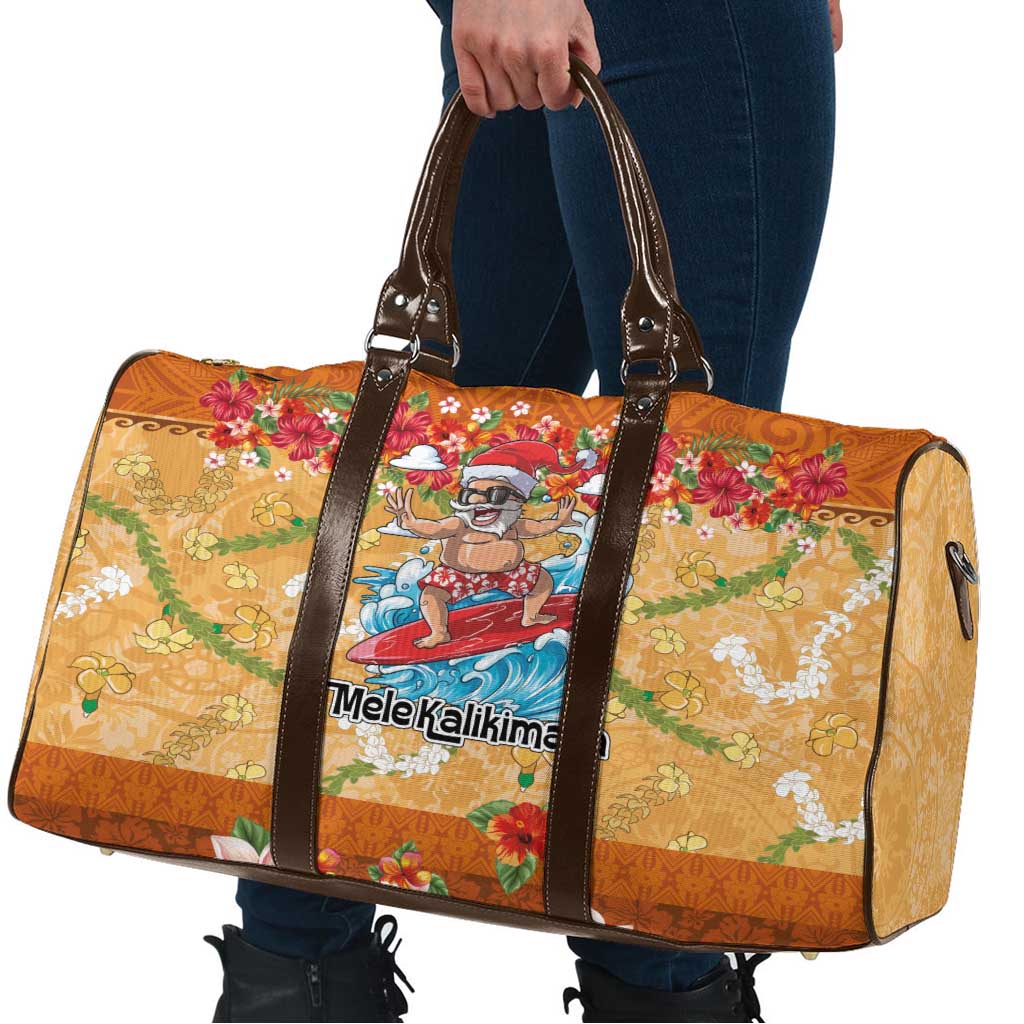Hawaii Mele Kalikimaka Travel Bag Funny Santa Claus Surfing on Tropical Plants - Polynesian Pride