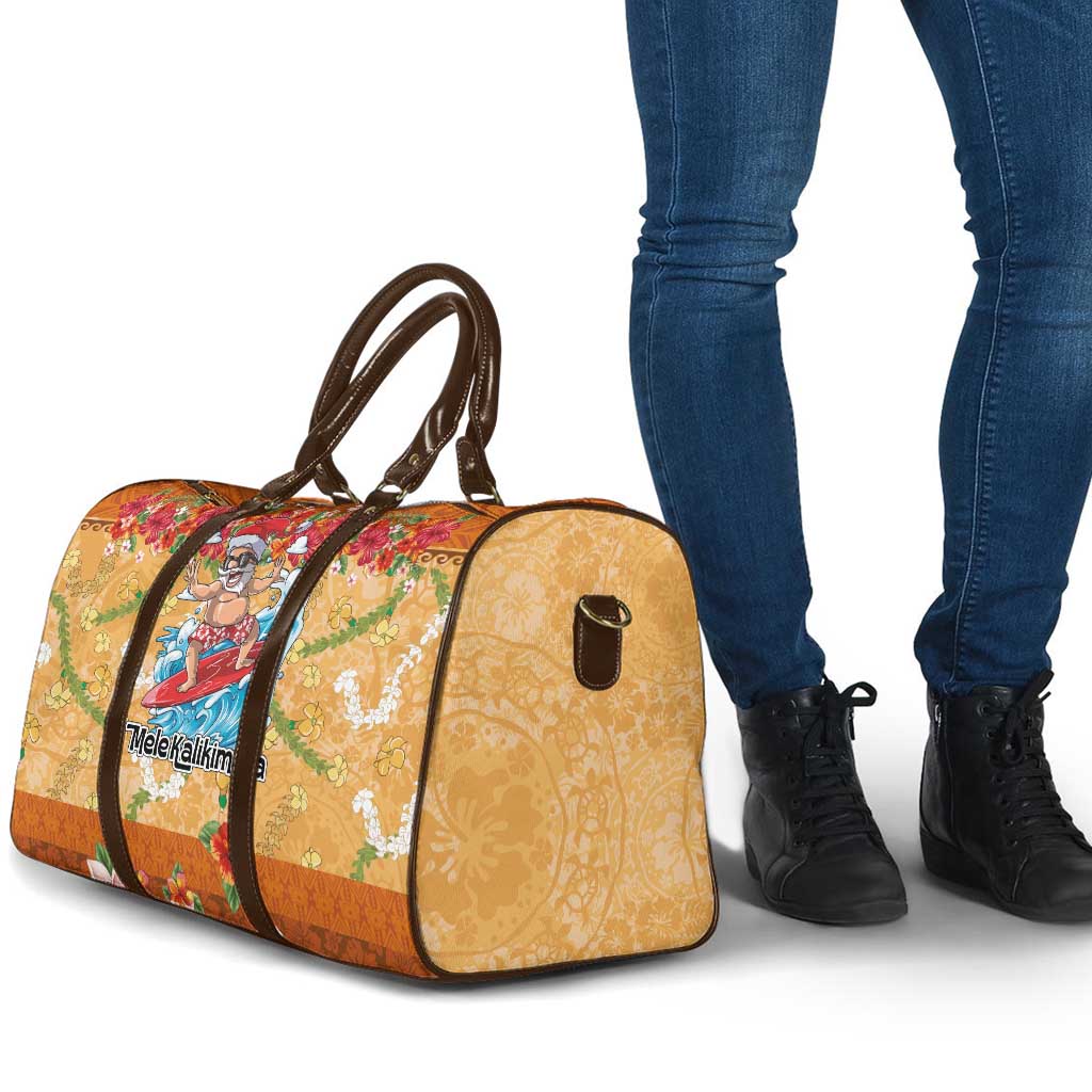 Hawaii Mele Kalikimaka Travel Bag Funny Santa Claus Surfing on Tropical Plants - Polynesian Pride