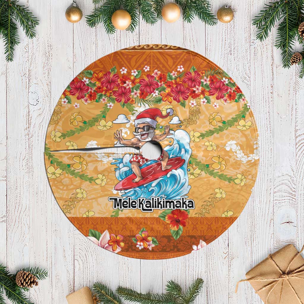 Hawaii Mele Kalikimaka Tree Skirt Funny Santa Claus Surfing on Tropical Plants LT03 Casual Multicolor - Polynesian Pride