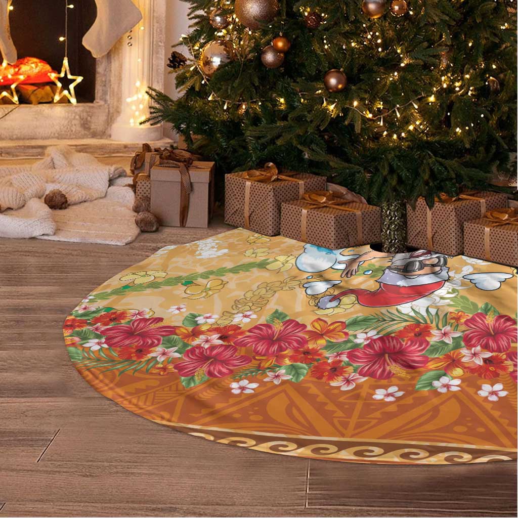 Hawaii Mele Kalikimaka Tree Skirt Funny Santa Claus Surfing on Tropical Plants LT03 - Polynesian Pride