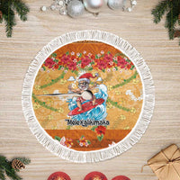 Hawaii Mele Kalikimaka Tree Skirt Funny Santa Claus Surfing on Tropical Plants LT03 Fringed Multicolor - Polynesian Pride