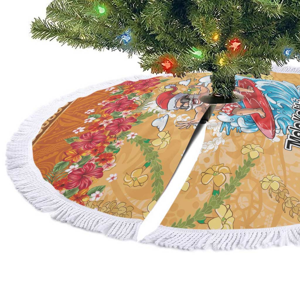 Hawaii Mele Kalikimaka Tree Skirt Funny Santa Claus Surfing on Tropical Plants LT03 - Polynesian Pride