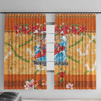 Hawaii Mele Kalikimaka Window Curtain Funny Santa Claus Surfing on Tropical Plants - Polynesian Pride