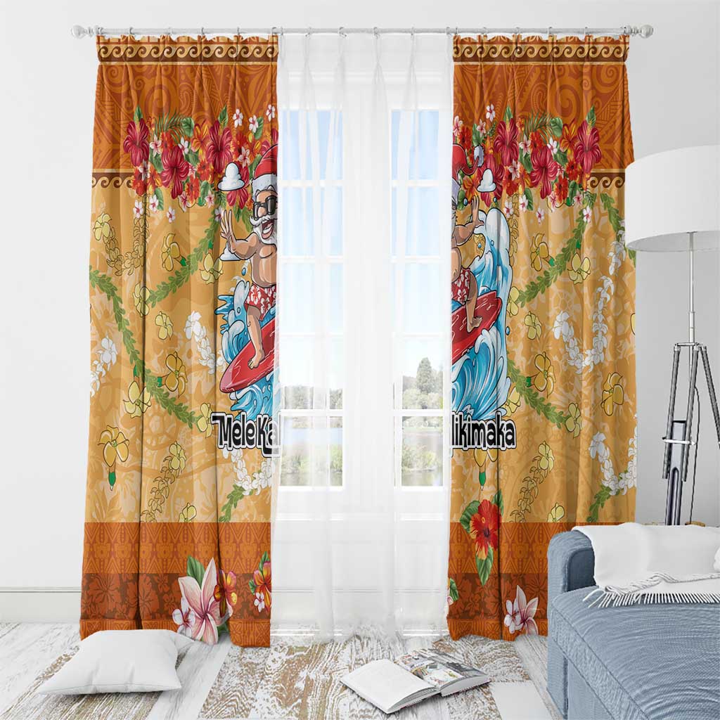 Hawaii Mele Kalikimaka Window Curtain Funny Santa Claus Surfing on Tropical Plants - Polynesian Pride
