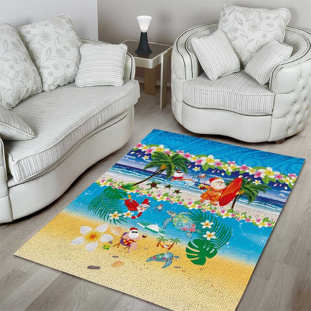 Polynesian Merry Christmas Area Rug Funny Santa Beach Tropical Plant and Turtle - Polynesian Pride