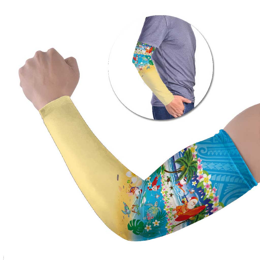 Polynesian Merry Christmas Arm Sleeves Funny Santa Beach Tropical Plant and Turtle LT03 Set of 2 Multicolor - Polynesian Pride