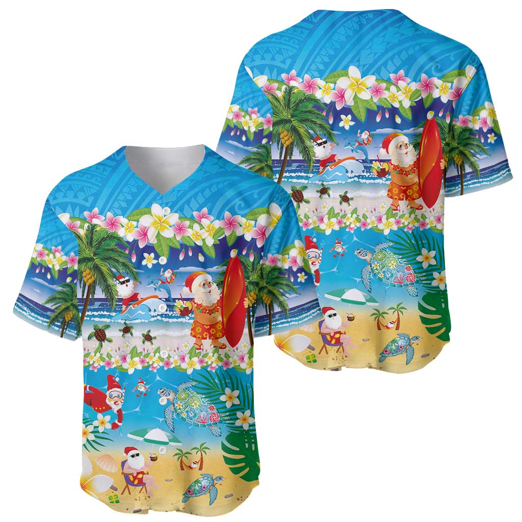 Polynesian Merry Christmas Baseball Jersey Funny Santa Beach Tropical Plant and Turtle - Polynesian Pride