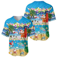 Polynesian Merry Christmas Baseball Jersey Funny Santa Beach Tropical Plant and Turtle - Polynesian Pride