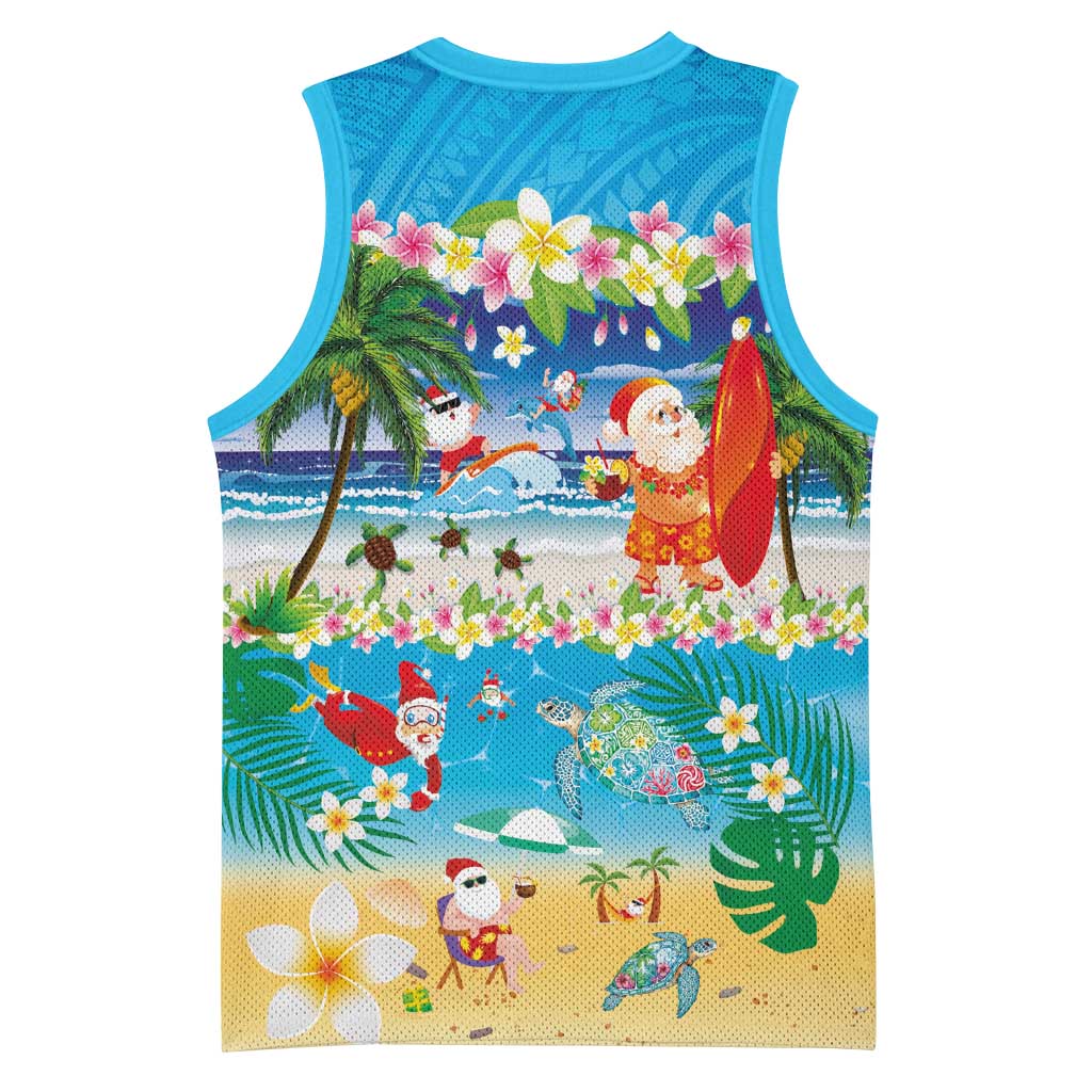 Polynesian Merry Christmas Basketball Jersey Funny Santa Beach Tropical Plant and Turtle LT03 - Polynesian Pride