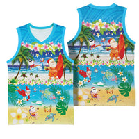 Polynesian Merry Christmas Basketball Jersey Funny Santa Beach Tropical Plant and Turtle LT03 - Polynesian Pride