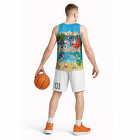 Polynesian Merry Christmas Basketball Jersey Funny Santa Beach Tropical Plant and Turtle LT03 - Polynesian Pride
