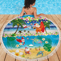 Polynesian Merry Christmas Beach Blanket Funny Santa Beach Tropical Plant and Turtle - Polynesian Pride
