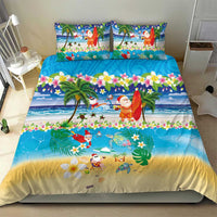 Polynesian Merry Christmas Bedding Set Funny Santa Beach Tropical Plant and Turtle - Polynesian Pride