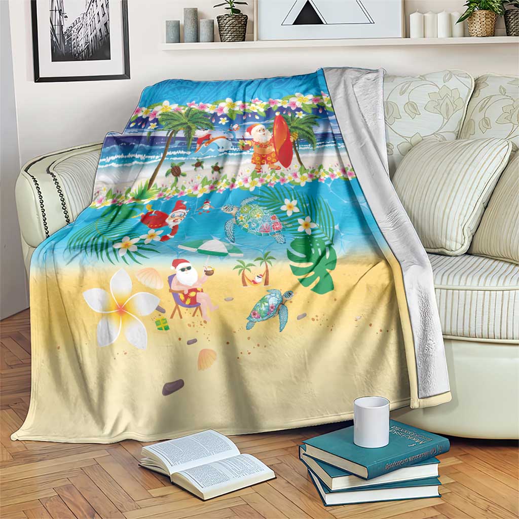 Polynesian Merry Christmas Blanket Funny Santa Beach Tropical Plant and Turtle - Polynesian Pride