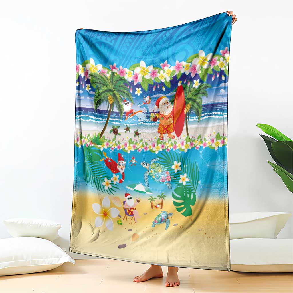 Polynesian Merry Christmas Blanket Funny Santa Beach Tropical Plant and Turtle - Polynesian Pride