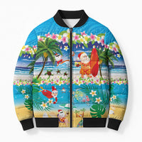 Polynesian Merry Christmas Bomber Puffer Jacket Funny Santa Beach Tropical Plant and Turtle LT03 Unisex Multicolor - Polynesian Pride