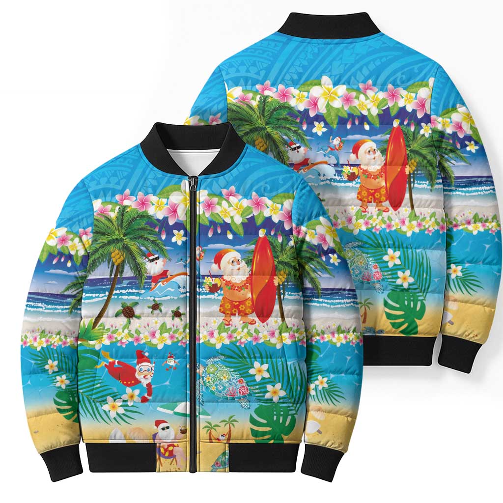 Polynesian Merry Christmas Bomber Puffer Jacket Funny Santa Beach Tropical Plant and Turtle LT03 - Polynesian Pride
