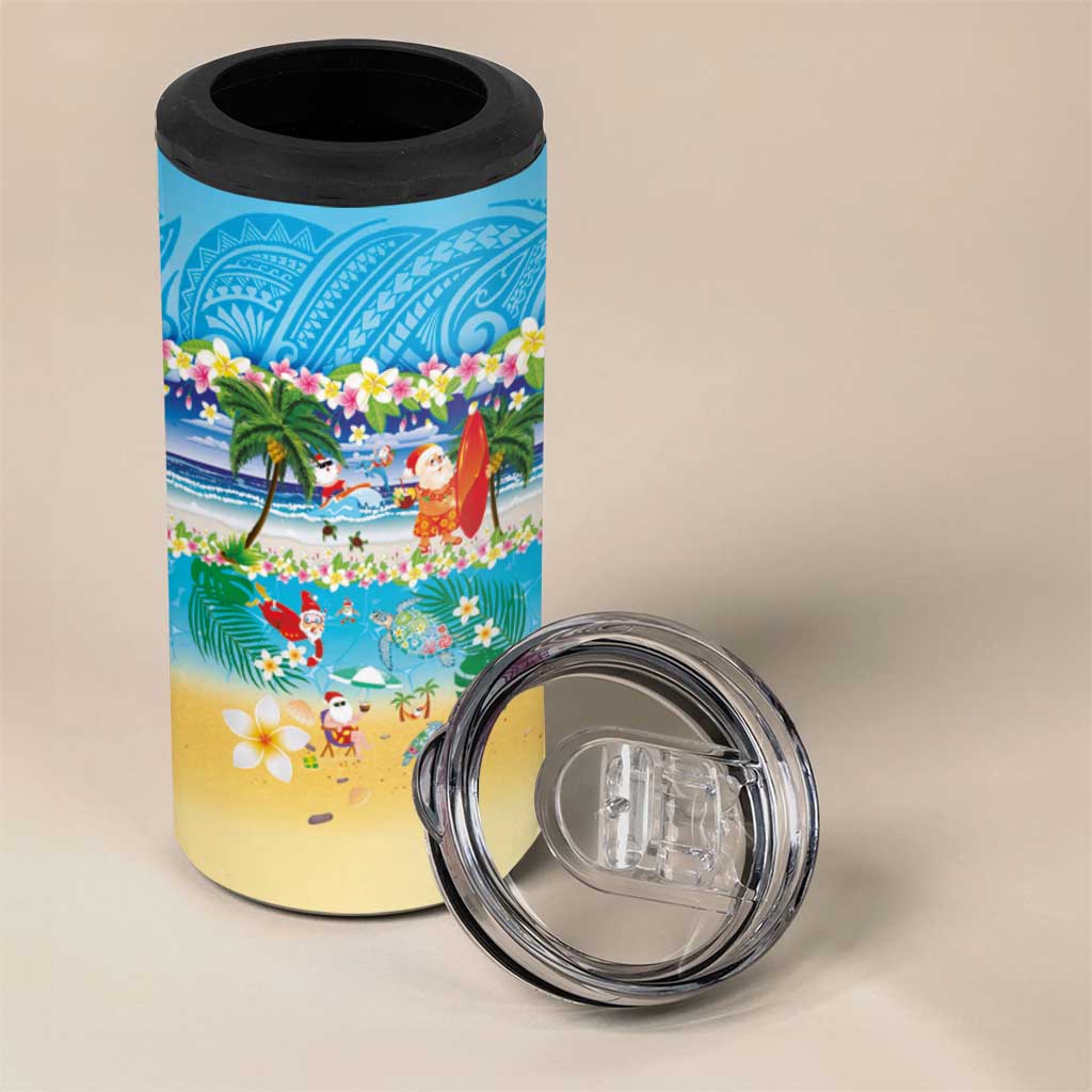 Polynesian Merry Christmas 4 in 1 Can Cooler Tumbler Funny Santa Beach Tropical Plant and Turtle - Polynesian Pride
