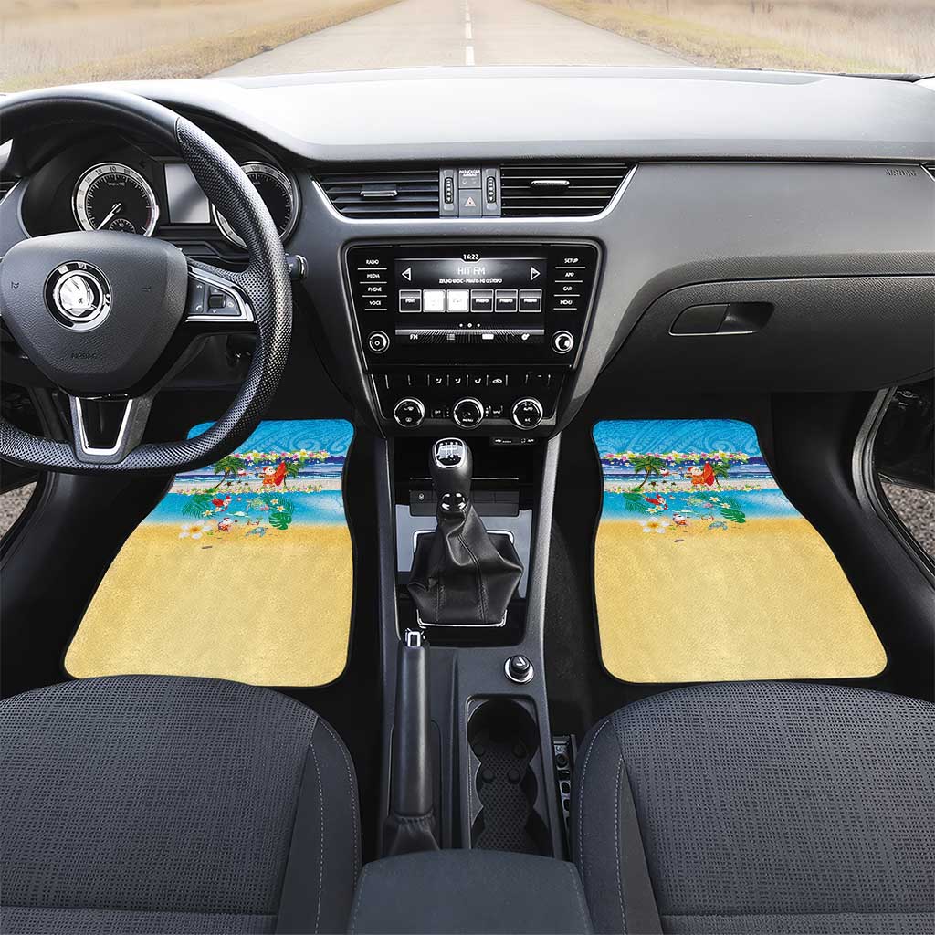 Polynesian Merry Christmas Car Mats Funny Santa Beach Tropical Plant and Turtle - Polynesian Pride