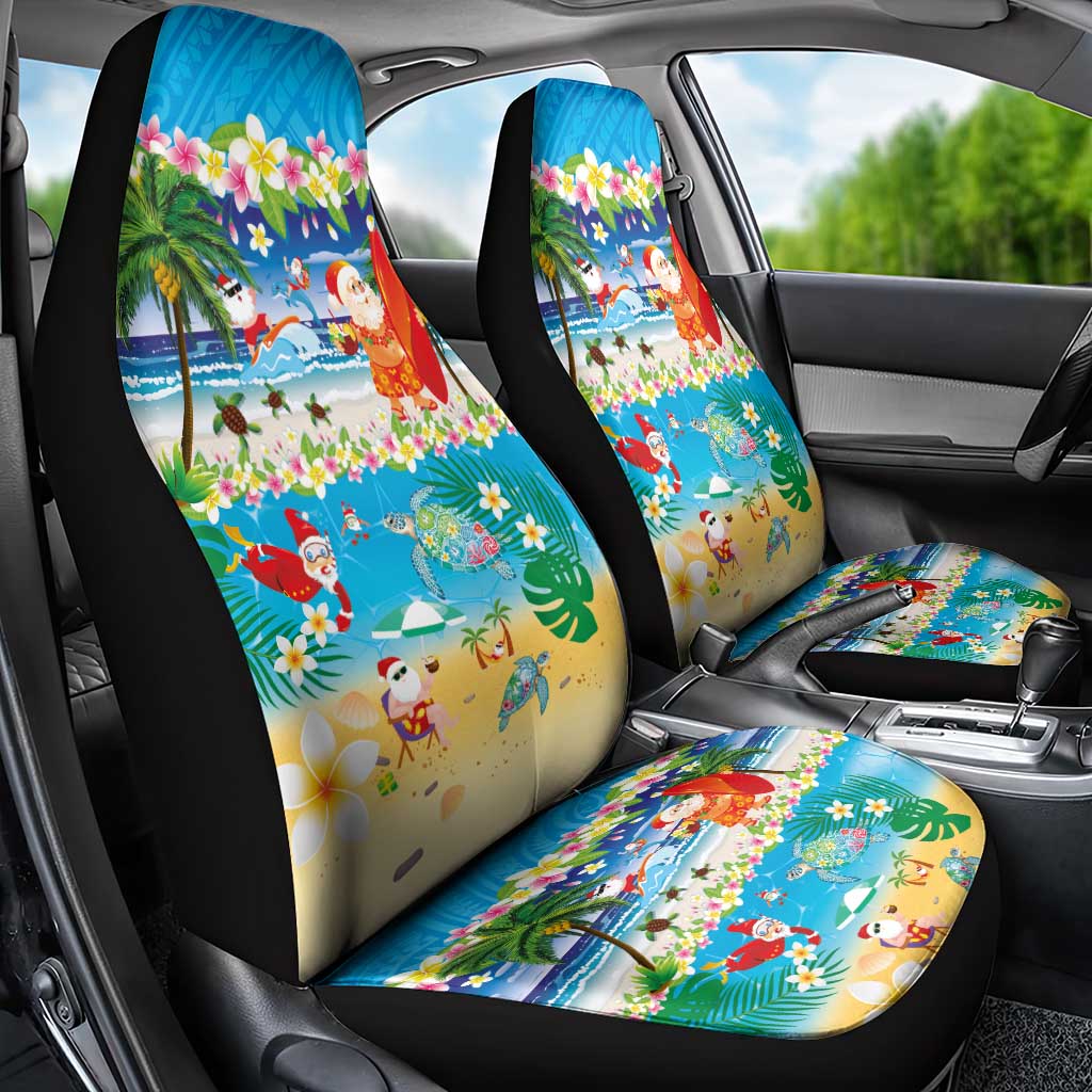 Polynesian Merry Christmas Car Seat Cover Funny Santa Beach Tropical Plant and Turtle LT03 - Polynesian Pride
