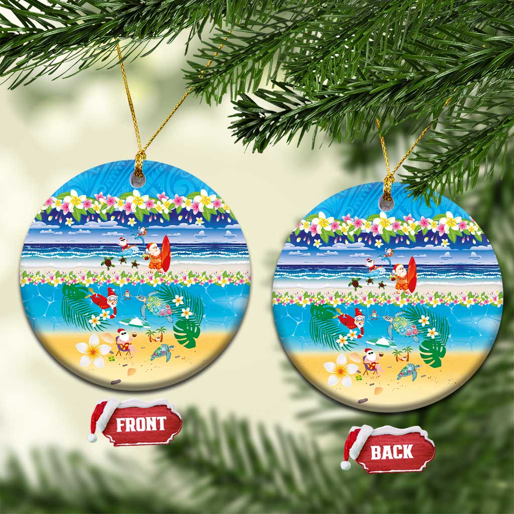 Polynesian Merry Christmas Ceramic Ornament Funny Santa Beach Tropical Plant and Turtle LT03 Circle Multicolor - Polynesian Pride