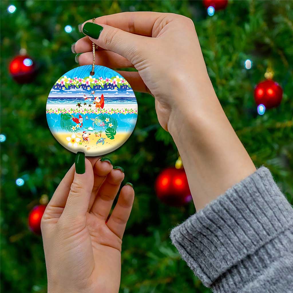 Polynesian Merry Christmas Ceramic Ornament Funny Santa Beach Tropical Plant and Turtle LT03 - Polynesian Pride