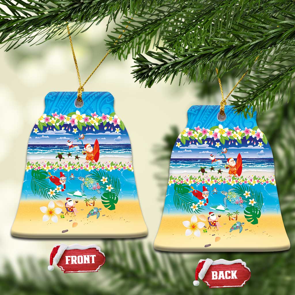 Polynesian Merry Christmas Ceramic Ornament Funny Santa Beach Tropical Plant and Turtle LT03 Bell Flake Multicolor - Polynesian Pride