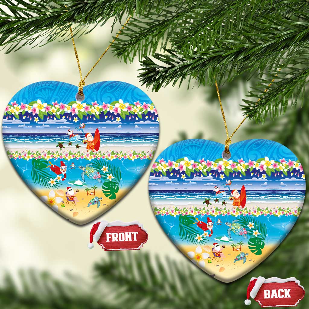 Polynesian Merry Christmas Ceramic Ornament Funny Santa Beach Tropical Plant and Turtle LT03 Heart Multicolor - Polynesian Pride