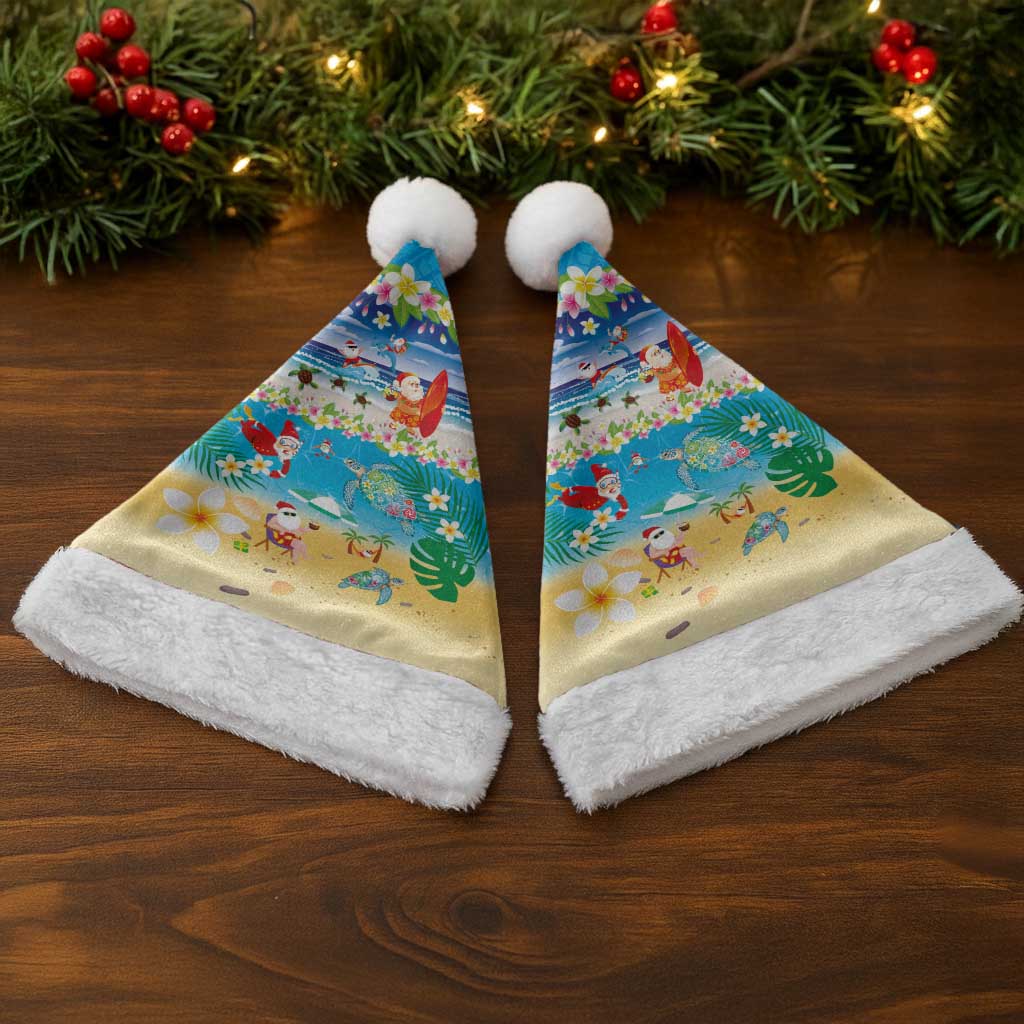 Polynesian Merry Christmas Santa Hat Funny Santa Beach Tropical Plant and Turtle - Polynesian Pride