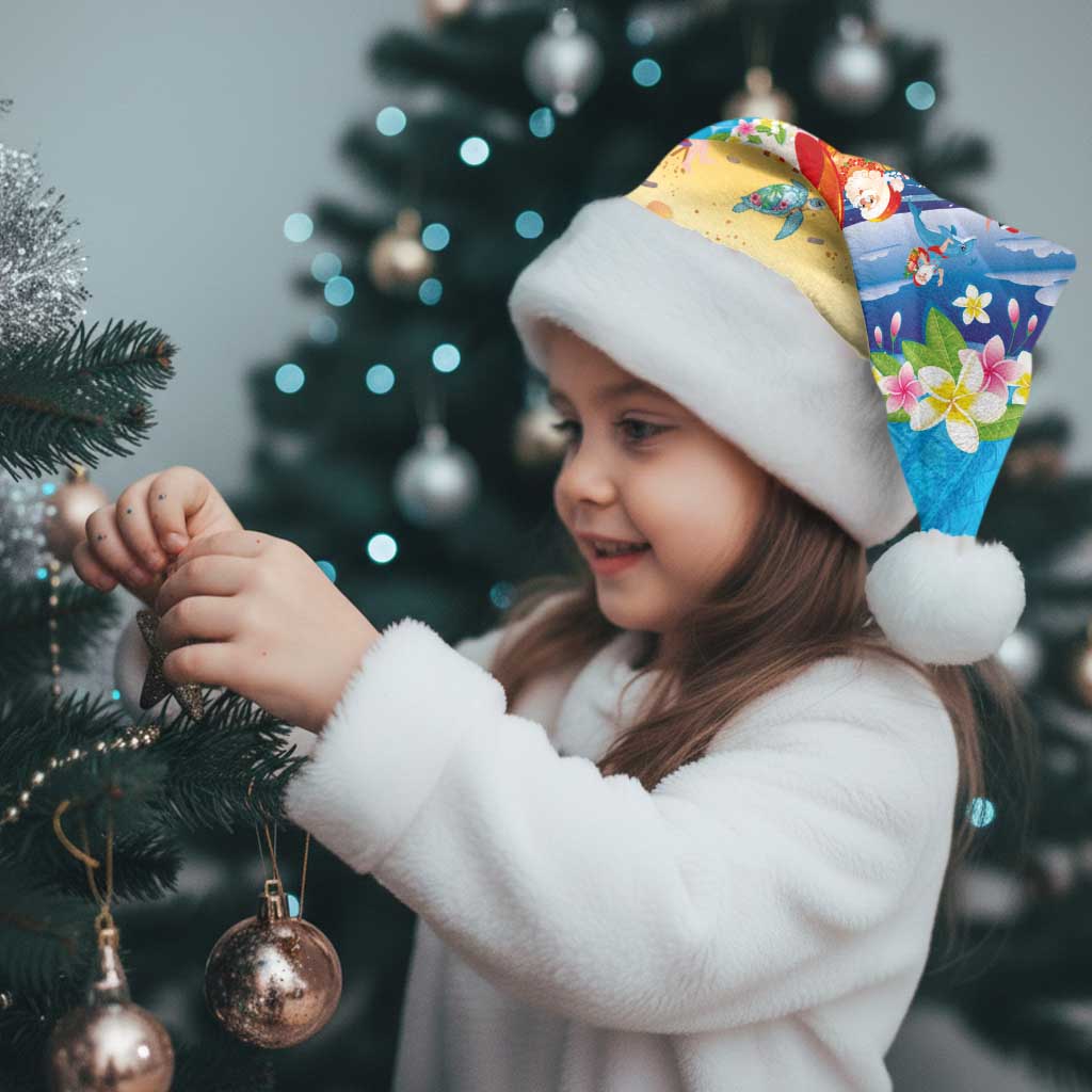 Polynesian Merry Christmas Santa Hat Funny Santa Beach Tropical Plant and Turtle - Polynesian Pride