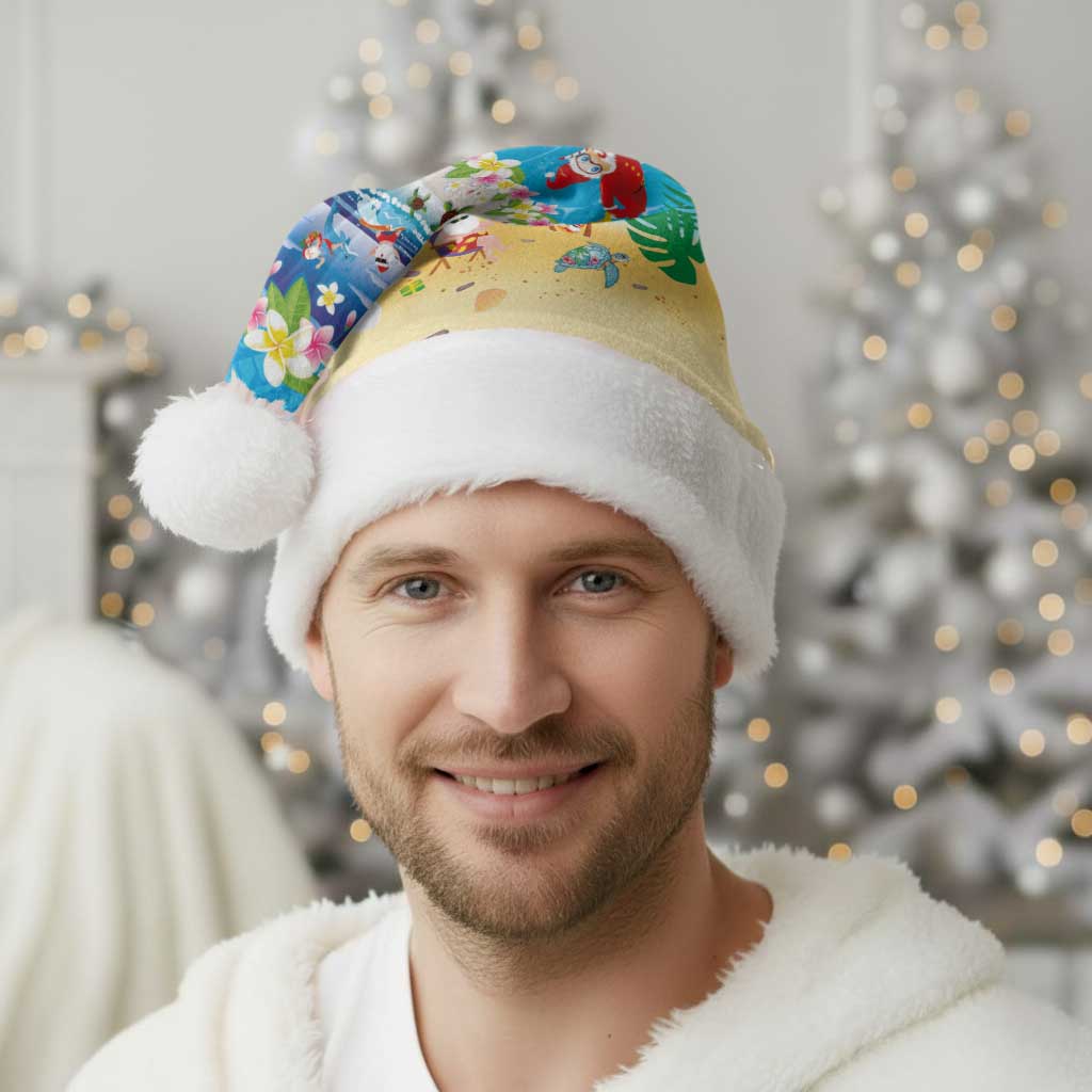 Polynesian Merry Christmas Santa Hat Funny Santa Beach Tropical Plant and Turtle - Polynesian Pride