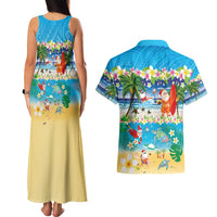 Polynesian Merry Christmas Couples Matching Tank Maxi Dress and Hawaiian Shirt Funny Santa Beach Tropical Plant and Turtle - Polynesian Pride